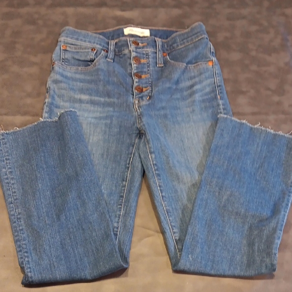 Madewell Denim - Madewell Cali Demi Boot Blue Straight Leg Jeans With Raw Hem